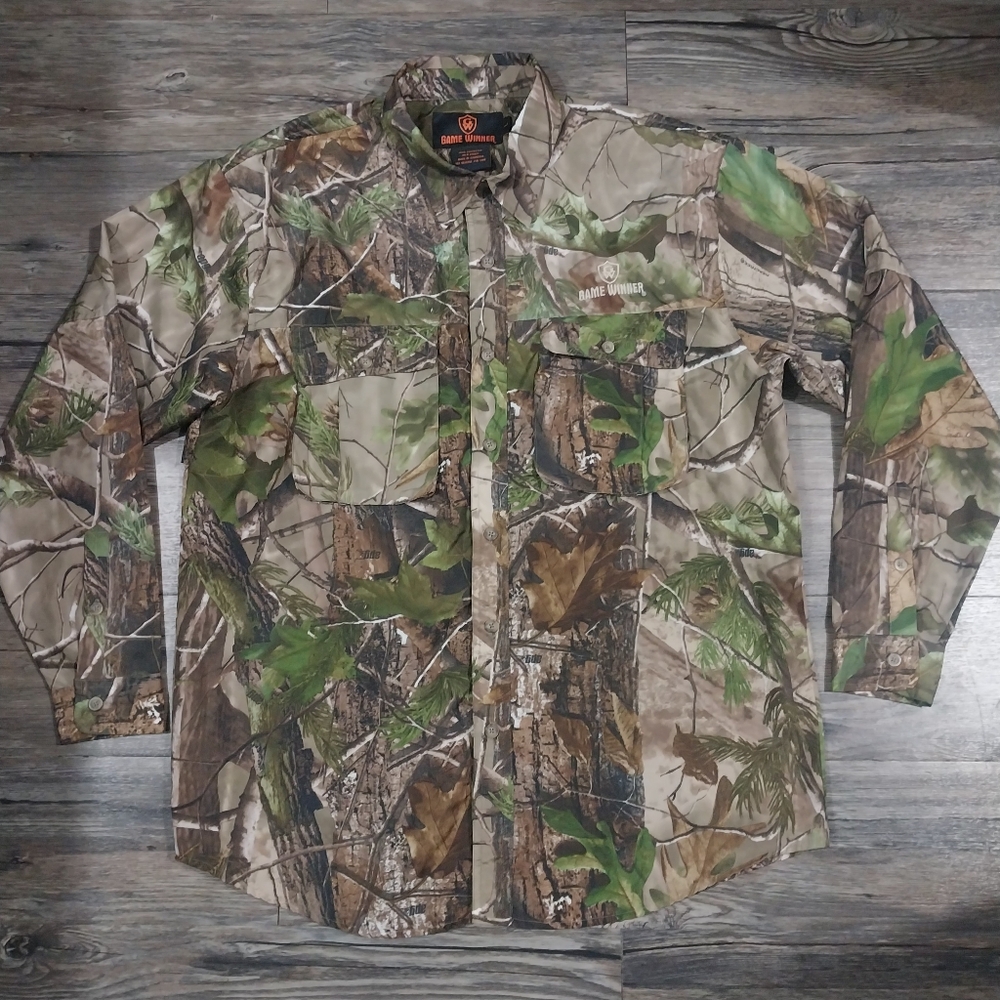 Game Winner Realtree Hunting Shirt Mens L Camo Long Sleeve Button Lightweight